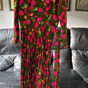 KRIST pleated maxi-dress Vintage 70s florescent orange, pink, green, and orange